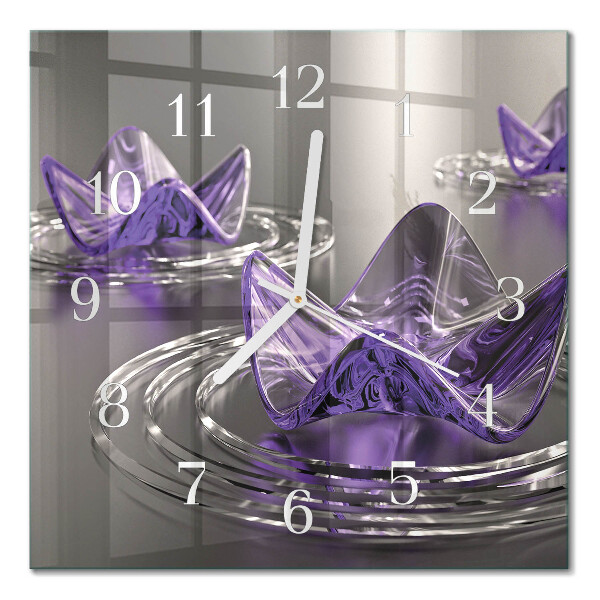 Square wall clock Glass flowers
