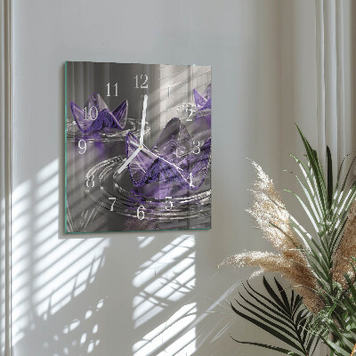 Square wall clock Glass flowers