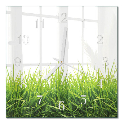 Glass clock square Grass