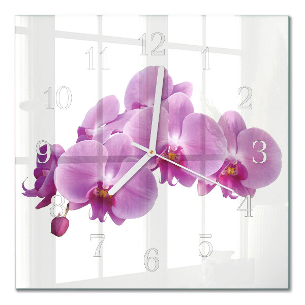 Glass wall clock square Orchid