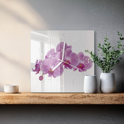 Glass wall clock square Orchid
