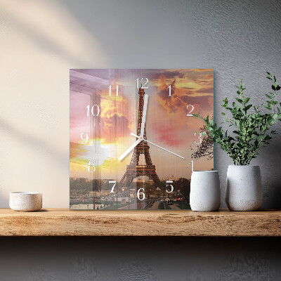 Glass wall clock square Eiffel tower paris