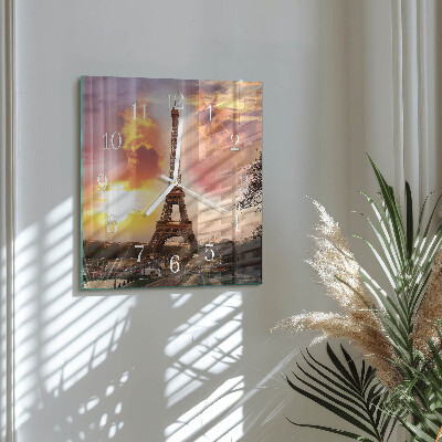 Glass wall clock square Eiffel tower paris