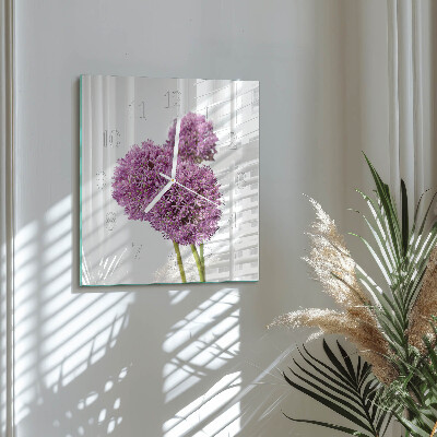 Glass clock square Flower