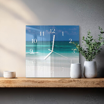 Glass wall clock square Beach sea