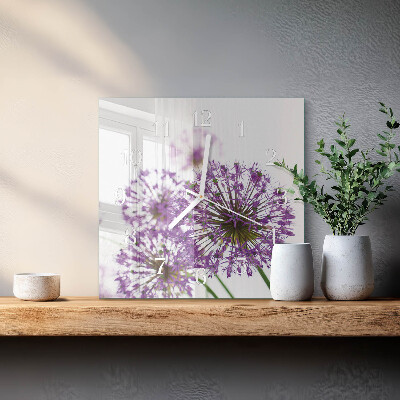 Glass wall clock square Flower