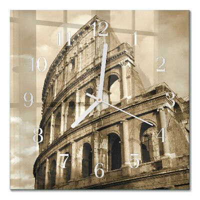 Glass wall clock square The colosseum in sepia
