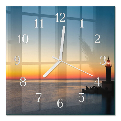 Glass wall clock square Lighthouse sea