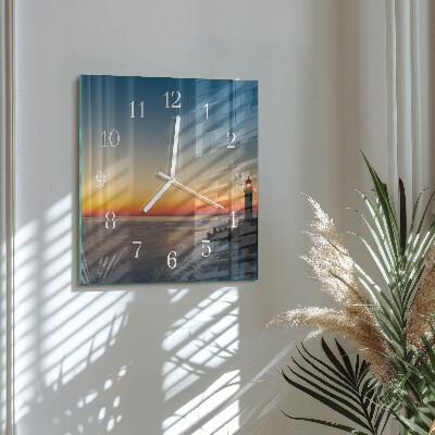 Glass wall clock square Lighthouse sea