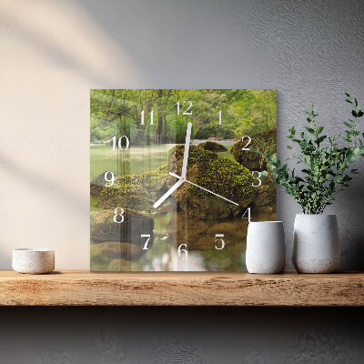 Glass wall clock square River landscape