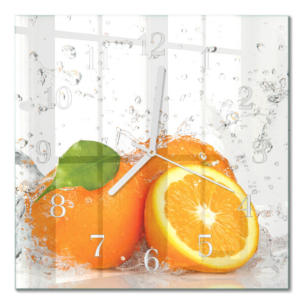 Glass clock square Oranges