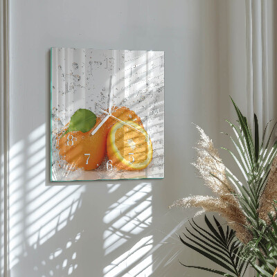 Glass clock square Oranges
