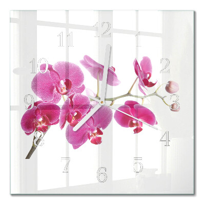 Glass wall clock square Orchid