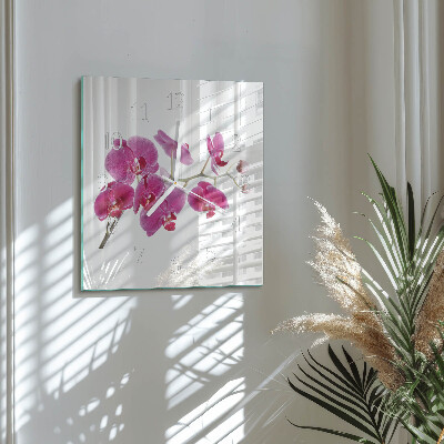 Glass wall clock square Orchid