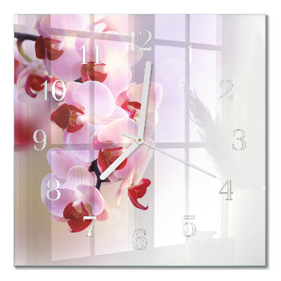 Glass clock square Orchid
