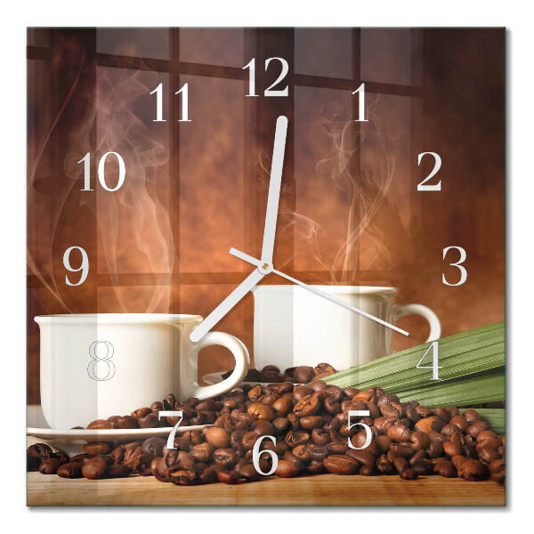 Square kitchen clock Cups of coffee