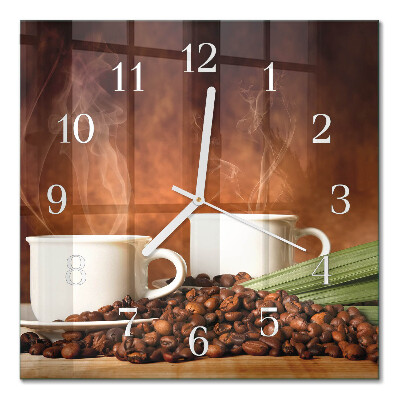 Square kitchen clock Cups of coffee