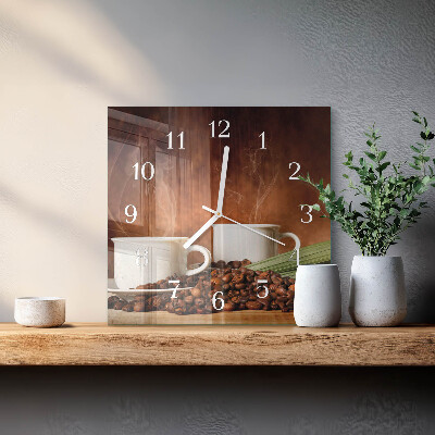 Square kitchen clock Cups of coffee