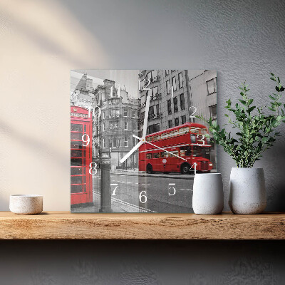 Glass wall clock square Red bus