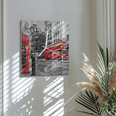 Glass wall clock square Red bus