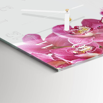 Glass clock square Orchid