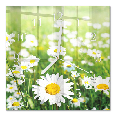 Glass wall clock square Daisies