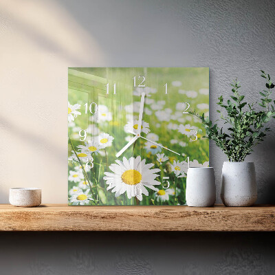 Glass wall clock square Daisies