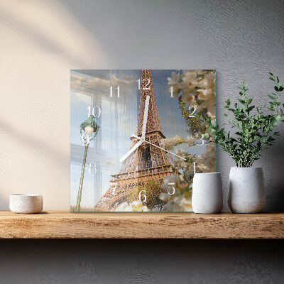 Glass clock square Eiffel tower paris