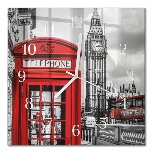 Glass clock square Red telephone booth