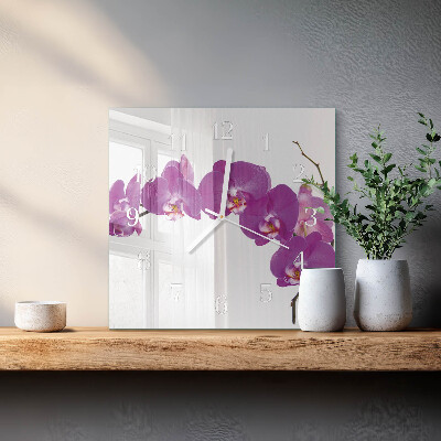 Glass wall clock square Orchid
