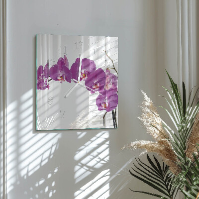 Glass wall clock square Orchid