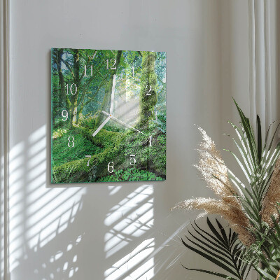 Glass wall clock square Forest moss