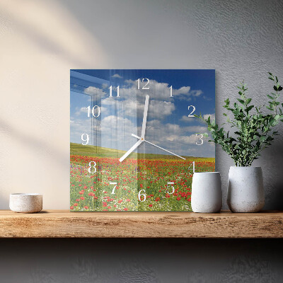 Square wall clock Field of poppies