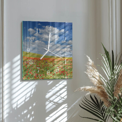 Square wall clock Field of poppies