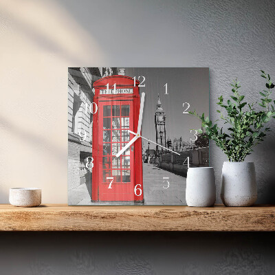 Glass clock square Red telephone booth