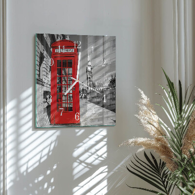 Glass clock square Red telephone booth