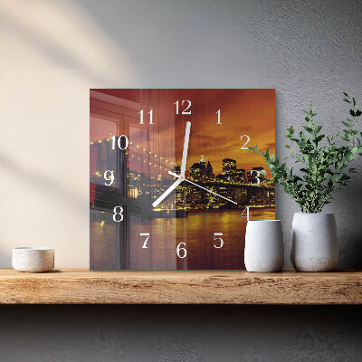 Glass wall clock square Horizontal bridge