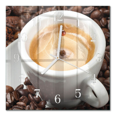 Glass clock square A cup of coffee