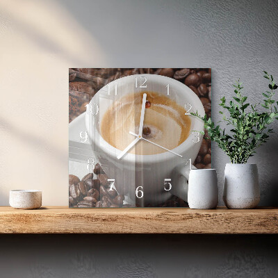 Glass clock square A cup of coffee