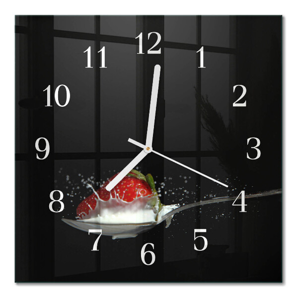 Glass clock square Strawberry