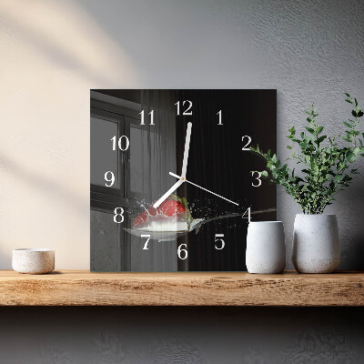 Glass clock square Strawberry