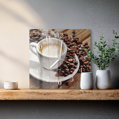 Glass clock square A cup of coffee