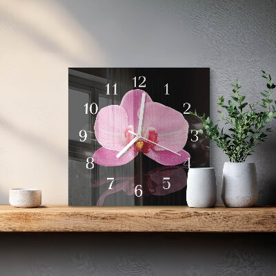 Glass clock square Orchid