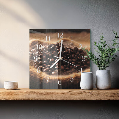 Glass clock square Coffee beans