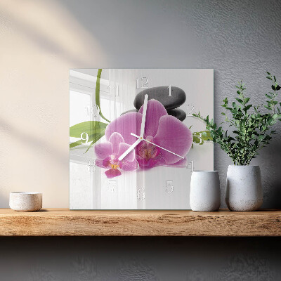 Glass wall clock square Orchid