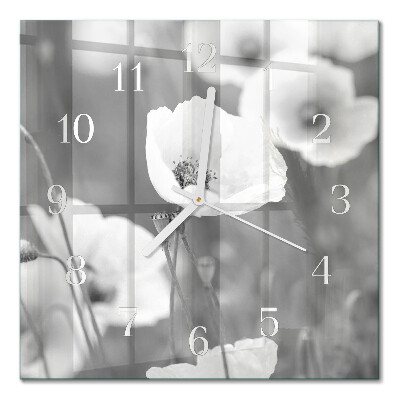 Glass wall clock square Poppies