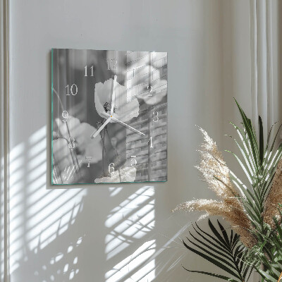 Glass wall clock square Poppies