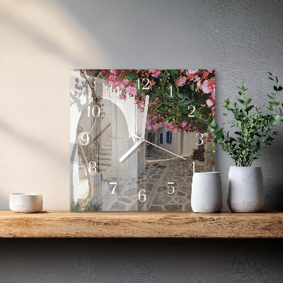 Glass wall clock square Flower alley