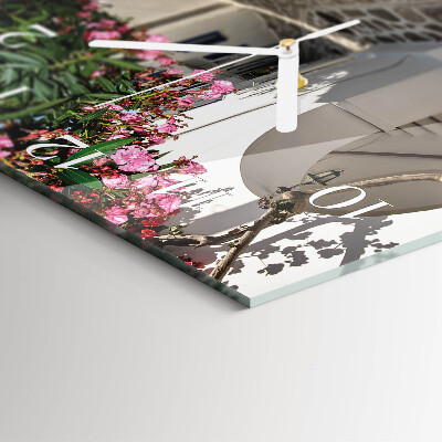 Glass wall clock square Flower alley