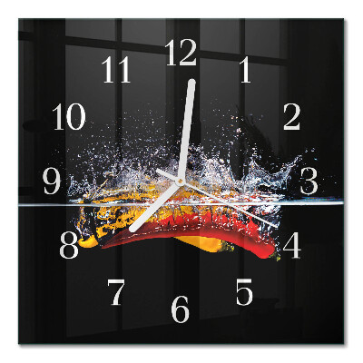Glass clock square Chili peppers